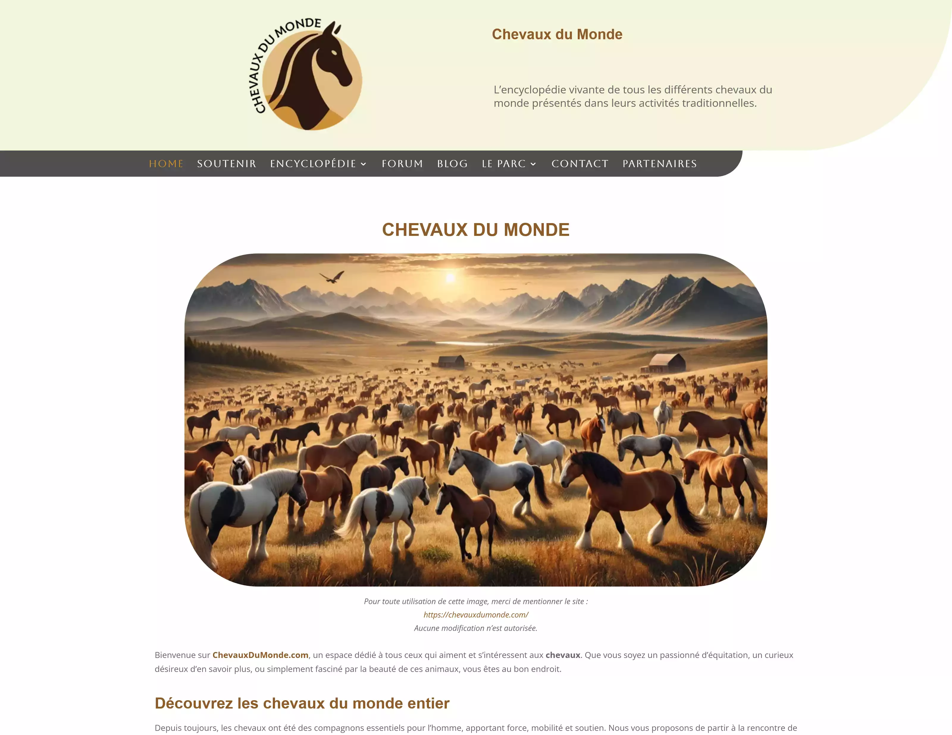 Capture du site Chevaux du Monde développé avec Symfony