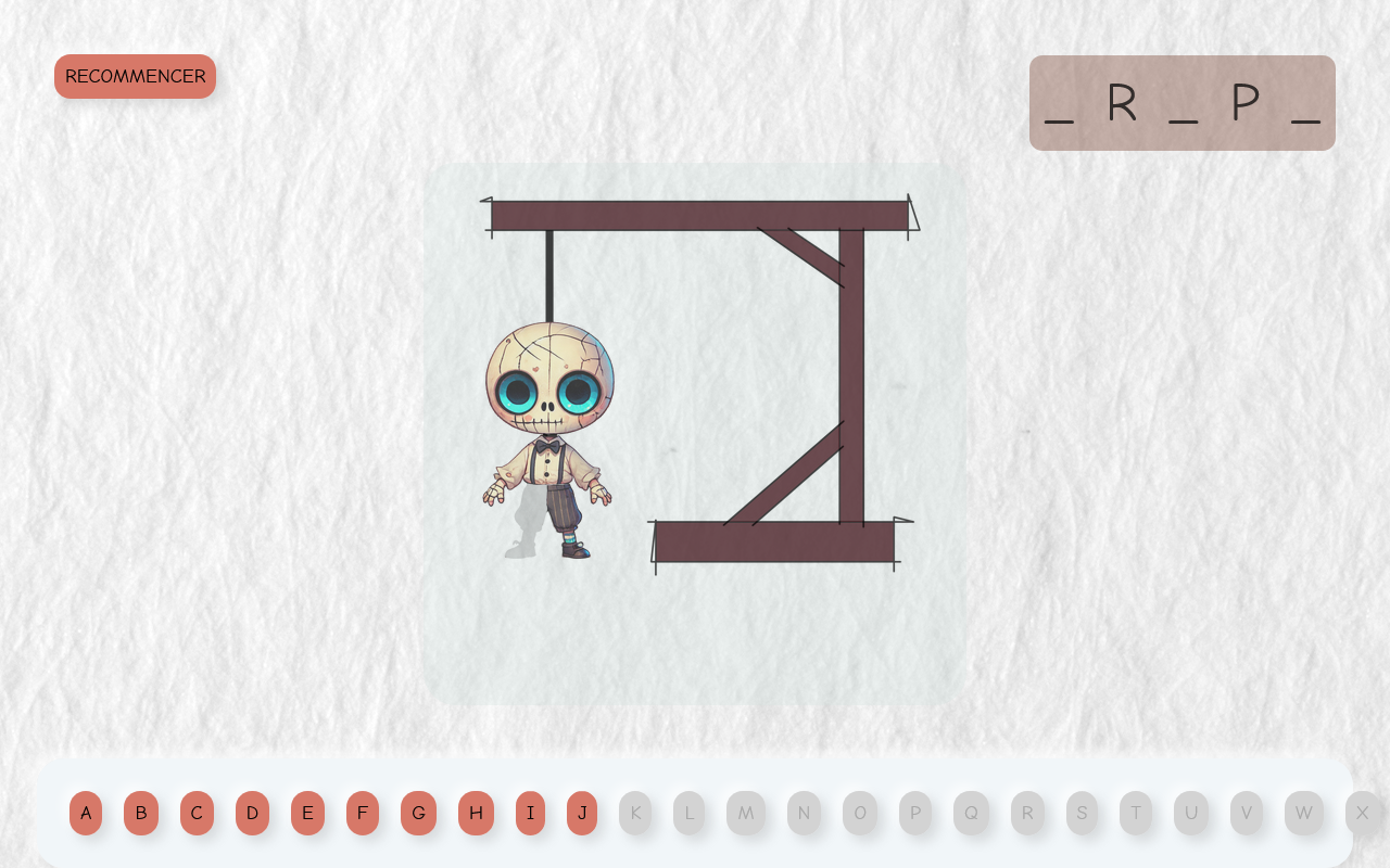 Capture du jeu du pendu réalisé en HTML CSS JavaScript