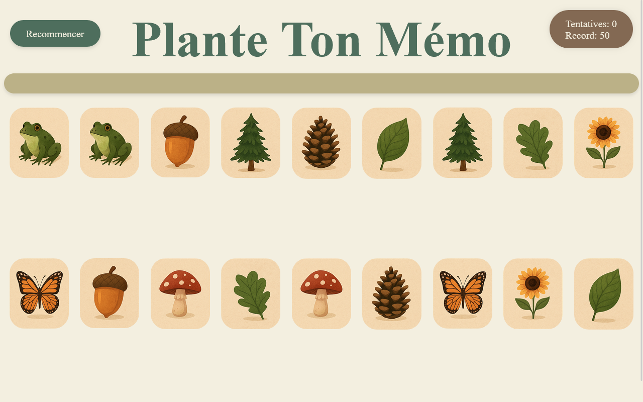 Capture du jeu Memory réalisé en JavaScript